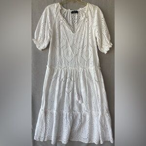 O.P.T. Anthropologie White Eyelet Lace Dress small 100% cotton